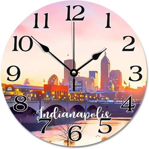 Miniatura 9 de Reloj de paisaje de Indianápolis, Indiana, Estados Unidos, reloj decorativo de viaje, funciona con pilas, 9 pulgadas, silencioso, retro, decoración