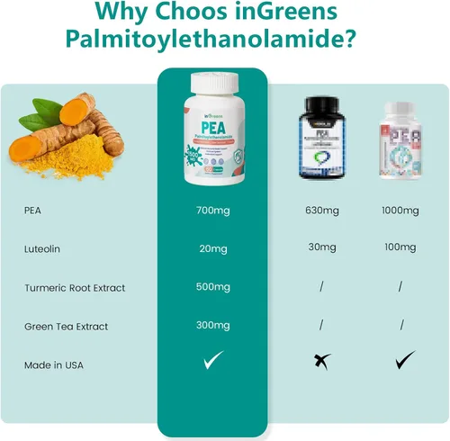 Miniatura 3 de inGreens Palmitoiletanolamida 4 en 1 de alta potencia, suplemento de guisante de 700 mg para hombres y mujeres, fabricado en Estados Unidos, 60
