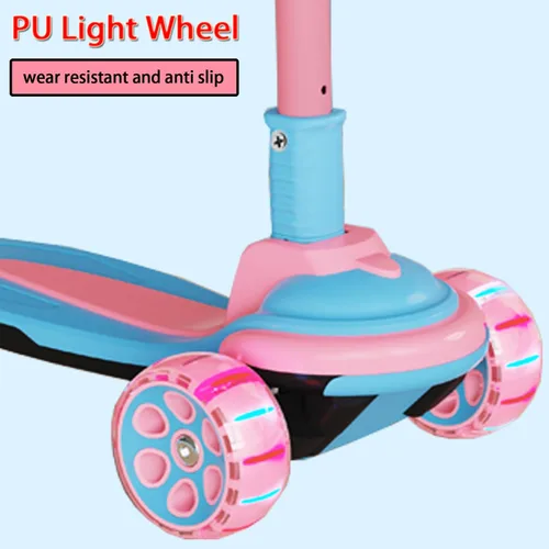 Miniatura 3 de Patinete plegable para niños de 3 a 12 años, 5 alturas ajustables con 3 ruedas de luz LED, actividades al aire libre para niños y niñas, carga Rosa