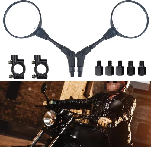 Miniatura 7 de Espejos retrovisores plegables redondos para motocicleta Honda Suzuki Valkyrie Road V Star 650 XVS650 250 1100