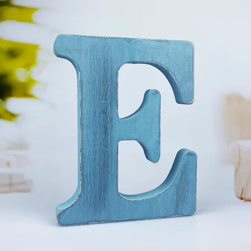 Miniatura 12 de Letras de madera azul rústica de 6 pulgadas, letras de madera sin terminar para decoración de pared, letras azules retro de pie, decoración