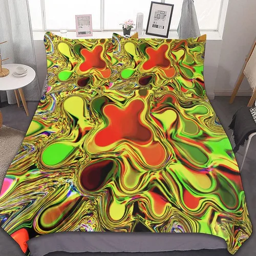 Miniatura 46 de Juego de 3 piezas de edredón neón que brilla en la oscuridad, funda de almohada de microfibra con cremallera para cama matrimonial, Queen