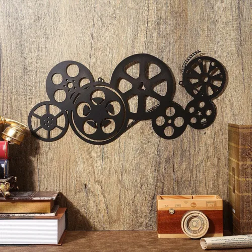 Miniatura 2 de Moxweyeni Carrete de película de metal, arte abstracto de cine antiguo, decoración contemporánea de cine decorativo, carrete de película para Negro