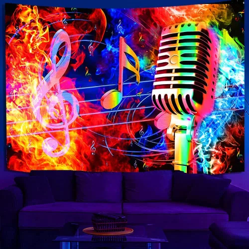 Miniatura 4 de TPMDFC Tapiz musical UV con luz negra, nota musical reactiva, tema fresco, tamaño pequeño, 40 pulgadas, 30 pulgadas, tapices colgantes de pared