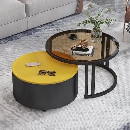 Miniatura 17 de Couchtisch Rund 2er Set, Kreativer Runder Couchtisch Aus Glas mit Metallrahmen, Mit Stauraum für Kleine Räume Wohnzimmer Schlafzimmer Balkone mit B