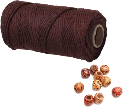 Miniatura 18 de Cordón de macramé de 1/64 pulgadas (0.157 in) de color rosa claro, hilo de algodón natural para tejer a mano a mano, 4 hebras para colgar