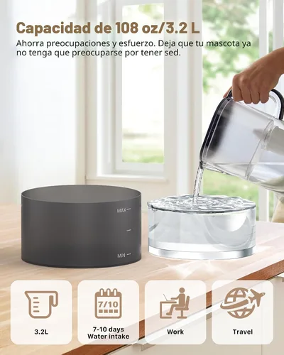 Miniatura 6 de Fuente de agua para gatos: fuente para gatos de 108 oz/3.2 L, dispensador de bebida súper silencioso para mascotas, fuentes de agua para gatitos