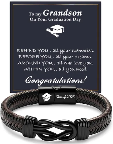 Miniatura 16 de Gifts for Men Infinity Leather Bracelet for Dad New Daddy Husband Boyfriend Son Grandson Brother Nephew Uncle Brown Braided Engraved Leather Jewelry