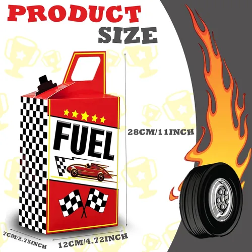 Miniatura 3 de 12 piezas Cajas de regalo de combustible de coche de carreras Suministros de fiesta de cumpleaños de carreras Bandera a cuadros negra y blanca Cajas