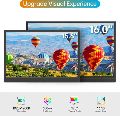 Miniatura 2 de Monitor portátil de 16.0 pulgadas FHD 1920 * 1200P USB C HDMI Ultradelgado IPS para viajes, pantalla con altavoces, HDR Plug&Play, monitor externo