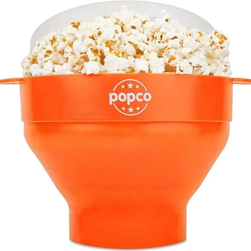 Miniatura 15 de POPCO - Palomitas de maíz de silicona para microondas - Palomitas de maíz plegables - Tazón de palomitas de maíz con asas y tapa - Apto para Verde