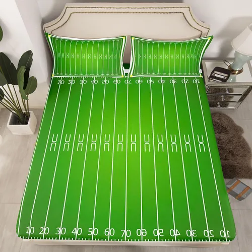 Miniatura 17 de Erosebridal Sábana bajera ajustable con la bandera estadounidense, sábanas de fútbol para niños, juego de ropa de cama de fútbol individual, juego