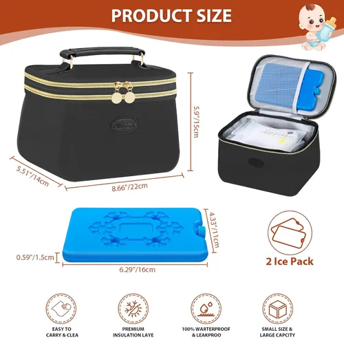 Miniatura 6 de PIIOSER Bolsa de viaje para enfriar leche materna con 2 paquetes de hielo, se adapta a 6 bolsas de almacenamiento de leche materna para congelador