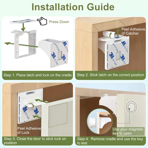 Miniatura 6 de AOSITE - Cerraduras magnéticas de seguridad para niños, paquete de 4 cerraduras magnéticas para cajones de cocina con adhesivo, sin taladrar ni
