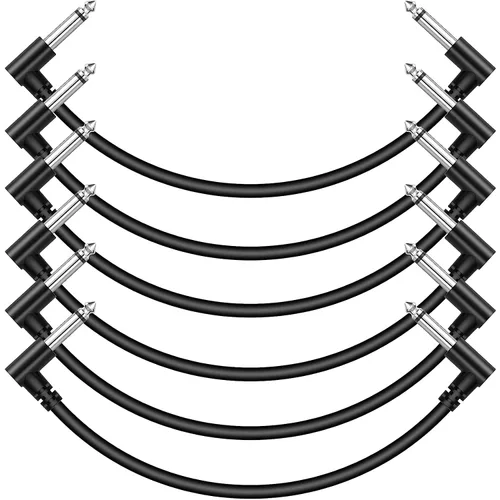 Miniatura 8 de Paquete de 3 cables de efecto de cable de parche de pedal de guitarra negro de 3 pulgadas, TS en ángulo recto de 1/4 pulgadas