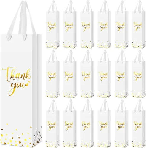 Miniatura 12 de Ctosree 30 bolsas de regalo para botellas de vino con asa de 4.3 x 3.5 x 13.7 pulgadas, bolsa de papel de licor para agradecimiento, papel de azul