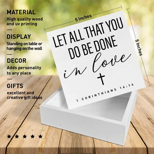 Miniatura 2 de Letrero de madera para escritorio cristiano, decoración de escritorio con texto en inglés "You Do Be Done in Love", decoración motivacional