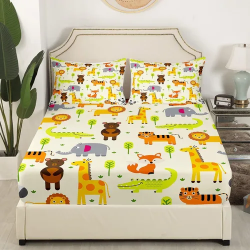 Miniatura 3 de Erosebridal Juego de sábanas de animales de la selva para niñas y niños, juego de sábanas de safari salvaje con diseño de elefante, oso, tigre