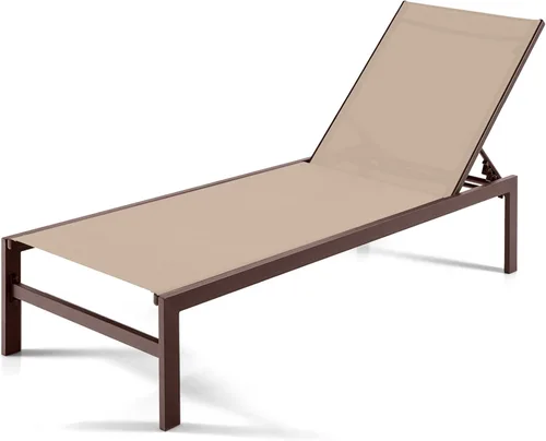 Giantex Tumbona para patio, silla para tomar el sol al aire libre, tumbona reclinable con 6 posiciones ajustables, marco de aluminio, sillas de