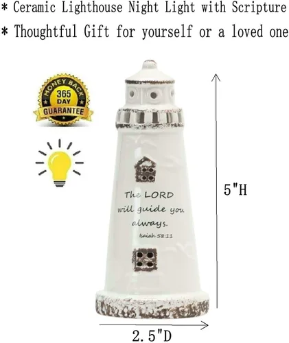 Miniatura 7 de DAILYBREAD Lámpara de faro cristiano, pequeña luz nocturna de cerámica con versículo de la Biblia, regalo de fe inspirador para niños, estudiantes