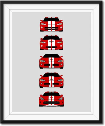 Custom Car Posters Póster hecho a mano compatible con Dodge Viper Generations e impresión de Viper R/T GTS SRT10, color rojo con rayas blancas, 3.
