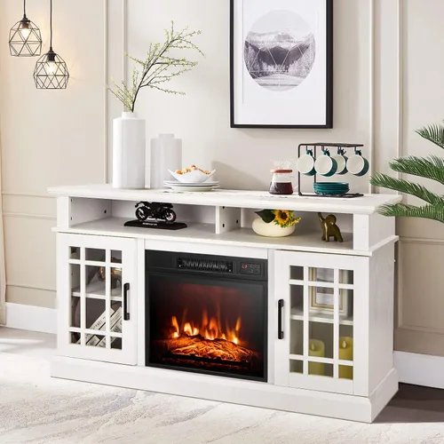 Miniatura 9 de Tangkula Soporte de TV con chimenea para televisores de hasta 55 pulgadas, con inserto de chimenea de 18 pulgadas 4777 BTU, brillo de 3 niveles