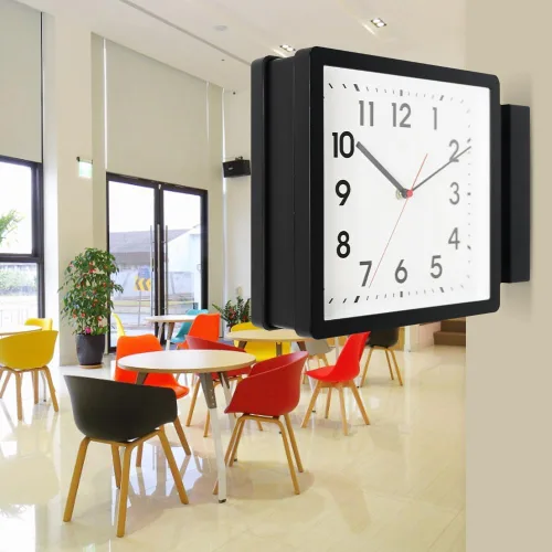 Miniatura 7 de BESTIME 66295A Reloj de pared de plástico de doble cara con marco negro. Reloj de estación clásico de diseño simple, estilo silencioso, elegante