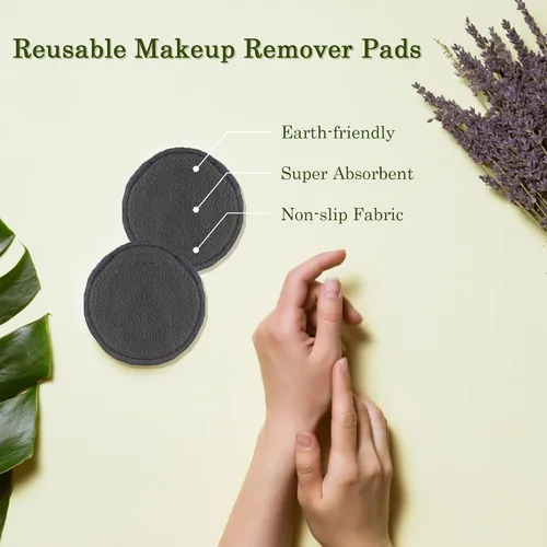 Miniatura 4 de Paquete de 24 almohadillas reutilizables de algodón – Almohadillas removedoras de maquillaje de carbón de bambú lavables, almohadillas faciales