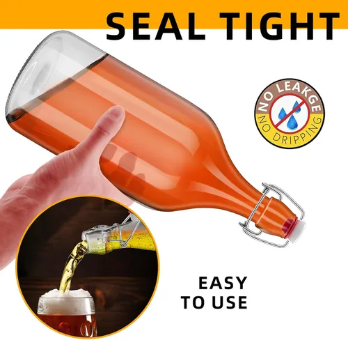 Miniatura 5 de Botella de vidrio abatible de 64 onzas con tapa abatible de 2 litros con tapón para bebidas, aceite, vinagre, kombucha, cerveza, agua, refrescos