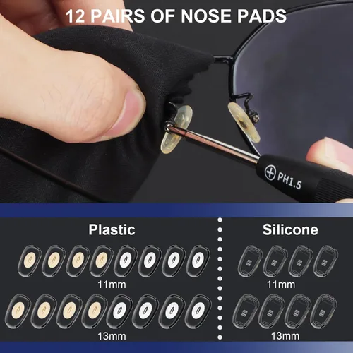 Miniatura 6 de STREBITO Kit de reparación de gafas, kit todo en uno para reparación de gafas con 16 tamaños de tornillos, 12 pares de almohadillas para la nariz