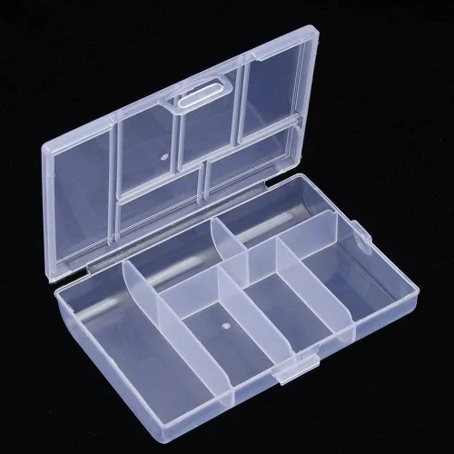 Mini 6 rejillas, paquete de 2 cajas organizadoras de plástico, contenedor de almacenamiento para joyas, aparejos de pesca, aretes, diamantes de