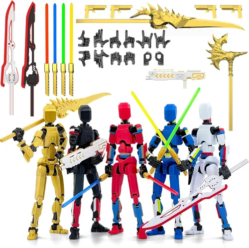Paquete de 5 figuras de acción T13 Titan ya montadas, juego de figuras de acción de Titan 13 multicolor con sable láser impreso en 3D T 13 Lucky