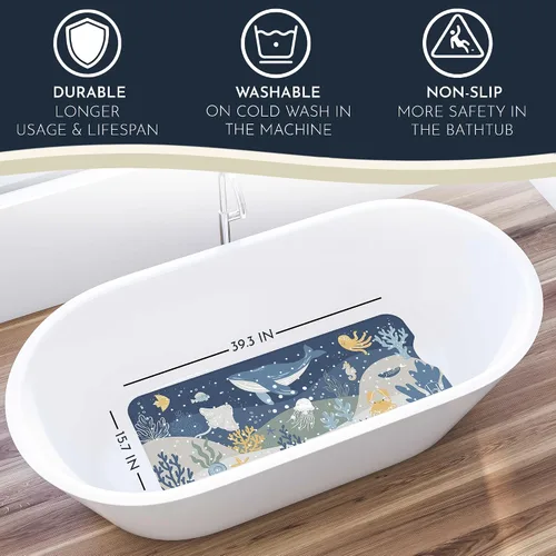Miniatura 6 de Homerella Tapete de ducha antideslizante de 21 x 21 pulgadas y tapete de baño antideslizante de 40 x 16 para niños, 2 ganchos incluidos, lavable a