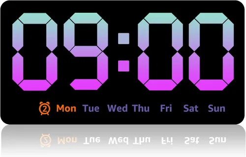 Miniatura 10 de Reloj de pared digital con atenuador de brillo de pantalla grande, reloj de pared digital LED con pantalla RGB, pequeño reloj de pared para sala