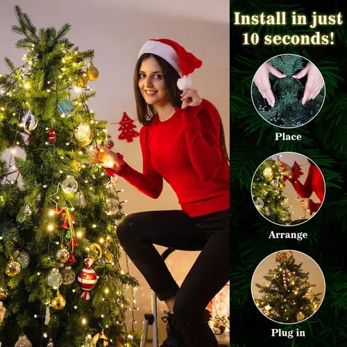 Miniatura 2 de Areker Luces de árbol de Navidad, 400 luces LED para árbol de Navidad con anillo, 10 x 6.6 pies, ultra brillantes, en forma de diamante, luces