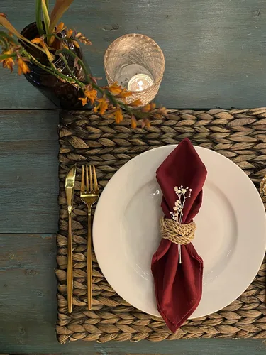 Miniatura 6 de Juego de 12 soportes tejidos de mimbre para mesa de comedor, decoración de Pascua, diseño de olas del océano