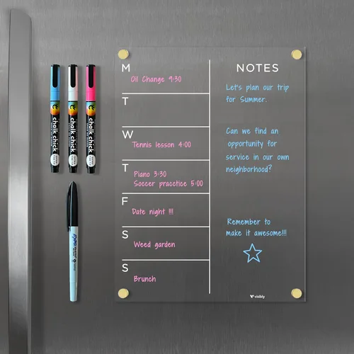 Miniatura 3 de Planificador semanal de acrílico magnético para refrigerador de 9 x 12 pulgadas, planificador de comidas y tablero de notas, organizador de Negro