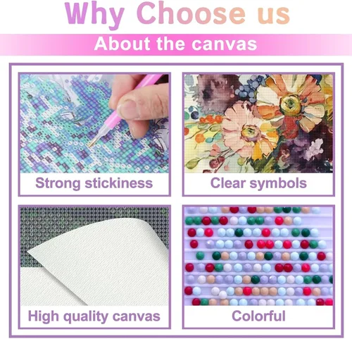 Miniatura 4 de CoHraeu Kits de pintura artística de diamantes de flores para adultos, pinturas de puntos de diamante de perforación completa para principiantes