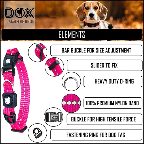 Miniatura 2 de DDOXX Collar de nailon reflectante para perro, collares fuertes y ajustables para perros, mediano (rosa)