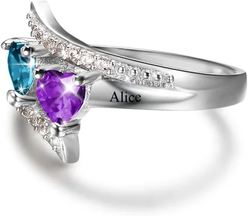 Miniatura 4 de Anillos de piedra natal personalizados para mujer, regalos personalizados para el día de la madre, anillos de promesa para madre e hija o mejor