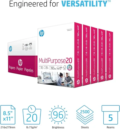 Miniatura 2 de HP 115100 Papel multiusos, 96 brillante, 20 libras, carta, blanco, 2500 hojas/cartón
