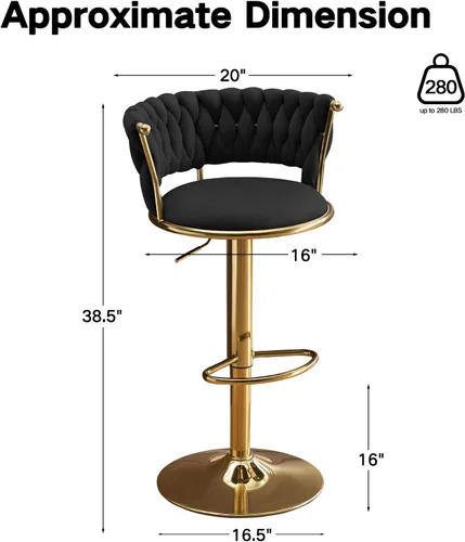 Miniatura 2 de Velvet Bar Stools Set of 1, Swivel Counter Height Barstools with Woven Backrest, Adjustable Height Bar Stools for Kitchen Island, Home Bar, Pub