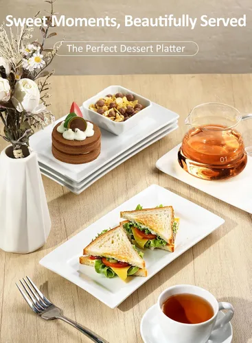 Miniatura 5 de Platos rectangulares de porcelana, platos rectangulares de 9.75 pulgadas para sushi, aperitivos, pasteles, carne y aperitivos, juego de 4, elegante
