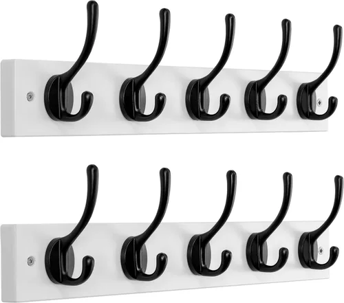 Miniatura 15 de Dseap Perchero de abrigos montado en la pared: 16" de agujero a agujero, colgador de abrigos con 5 ganchos de metal para colgar abrigos, toallas