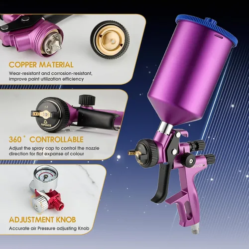 Miniatura 4 de HVLP Pistola pulverizadora con boquilla de 0.051 in, pistola de pintura para automóvil, kit de herramientas premium perfecto para una amplia gama