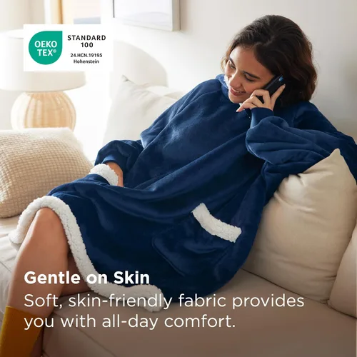 Miniatura 3 de Bedsure - Manta con capucha cálida para mujer, hombre y adolescente, diseño de vellón y sherpa tipo suéter con bolsillos profundos y manga elástica