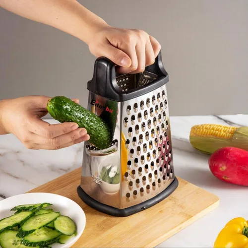 Miniatura 5 de Rallador multifuncional de acero inoxidable con asa, cortador grande de 4 lados para jengibre, ajo, pepinos, zanahorias, queso, papa, apto para Negro