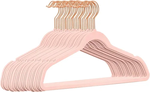 TIMMY Perchas de terciopelo – Juego (paquete de 50) perchas ultrafinas con construcción resistente, soporta hasta 10 libras – Acabado rosa rubor,