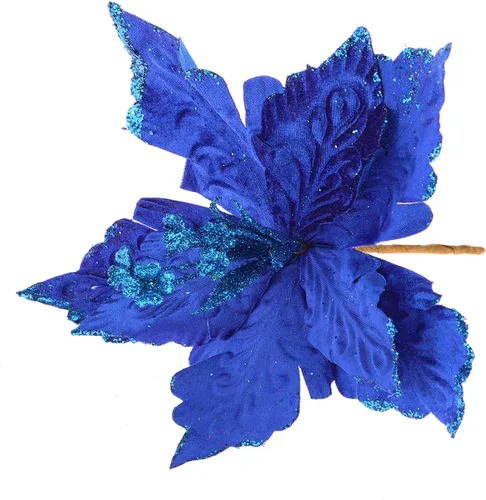 6 adornos para árbol de Navidad de Pascua con purpurina, flores artificiales de Navidad, accesorios florales con tallo, flores de franela sintética