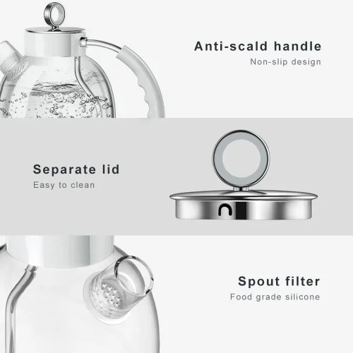 Miniatura 3 de ASCOT Hervidor eléctrico, hervidor de té eléctrico de vidrio para hombres/mujeres/familia, 1.5 L, 1500 W, calentador de té de vidrio
